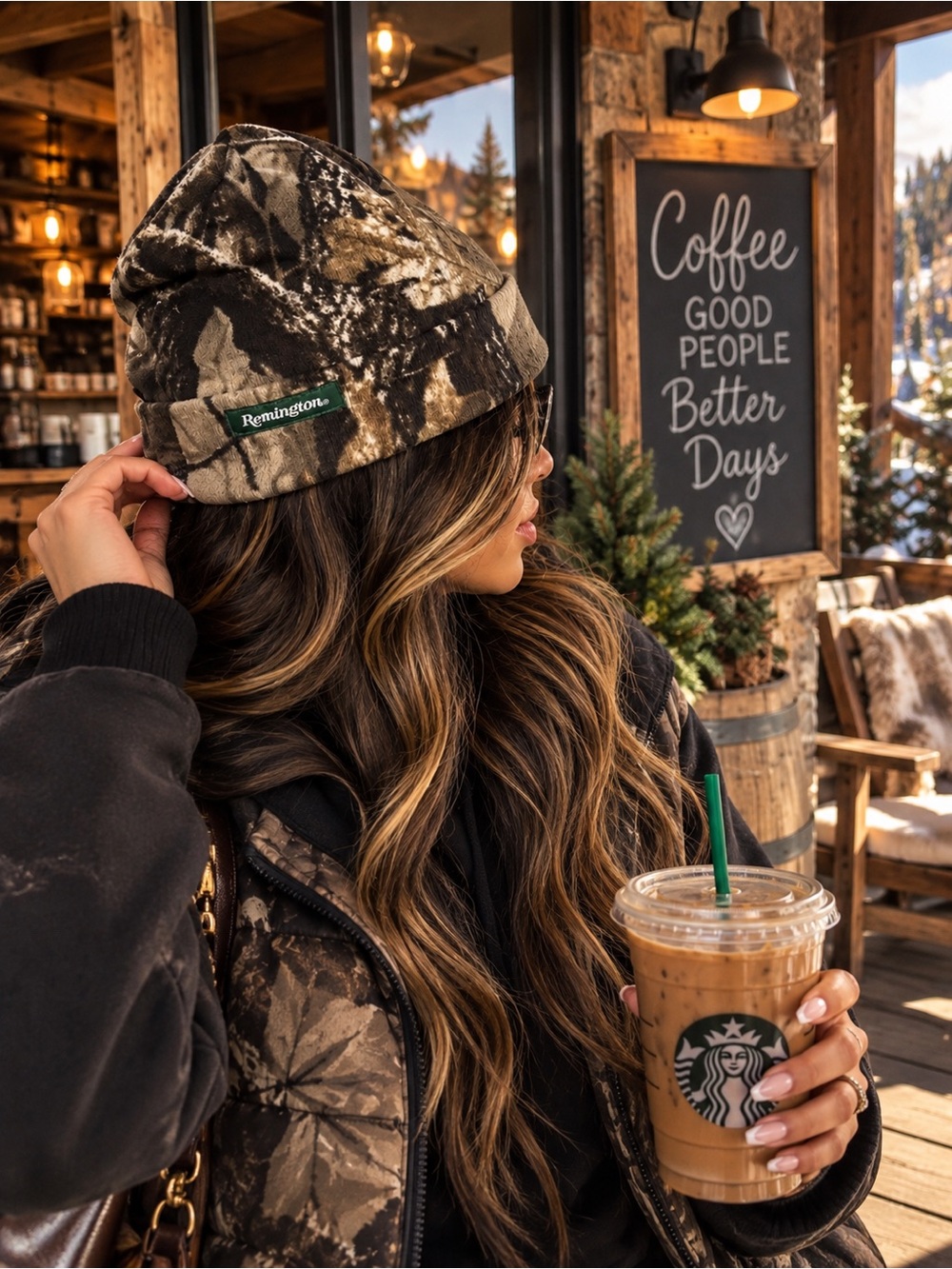 Remington Camo Beanie Hat - Green/Brown